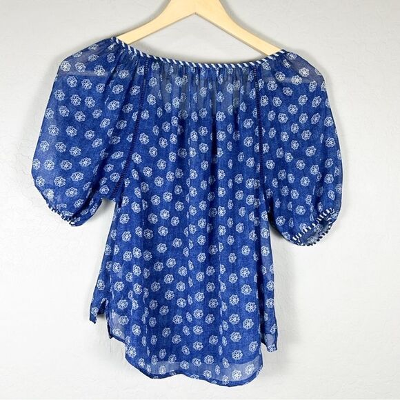 Abercrombie & Fitch Boho Peasant Top Floral Sheer Lightweight Blouse Blue XS - Picture 5 of 13